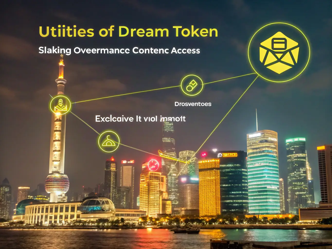 An image showcasing the various utilities of Dream Token, such as staking, governance, and access to exclusive content or features within the Dream Token ecosystem.