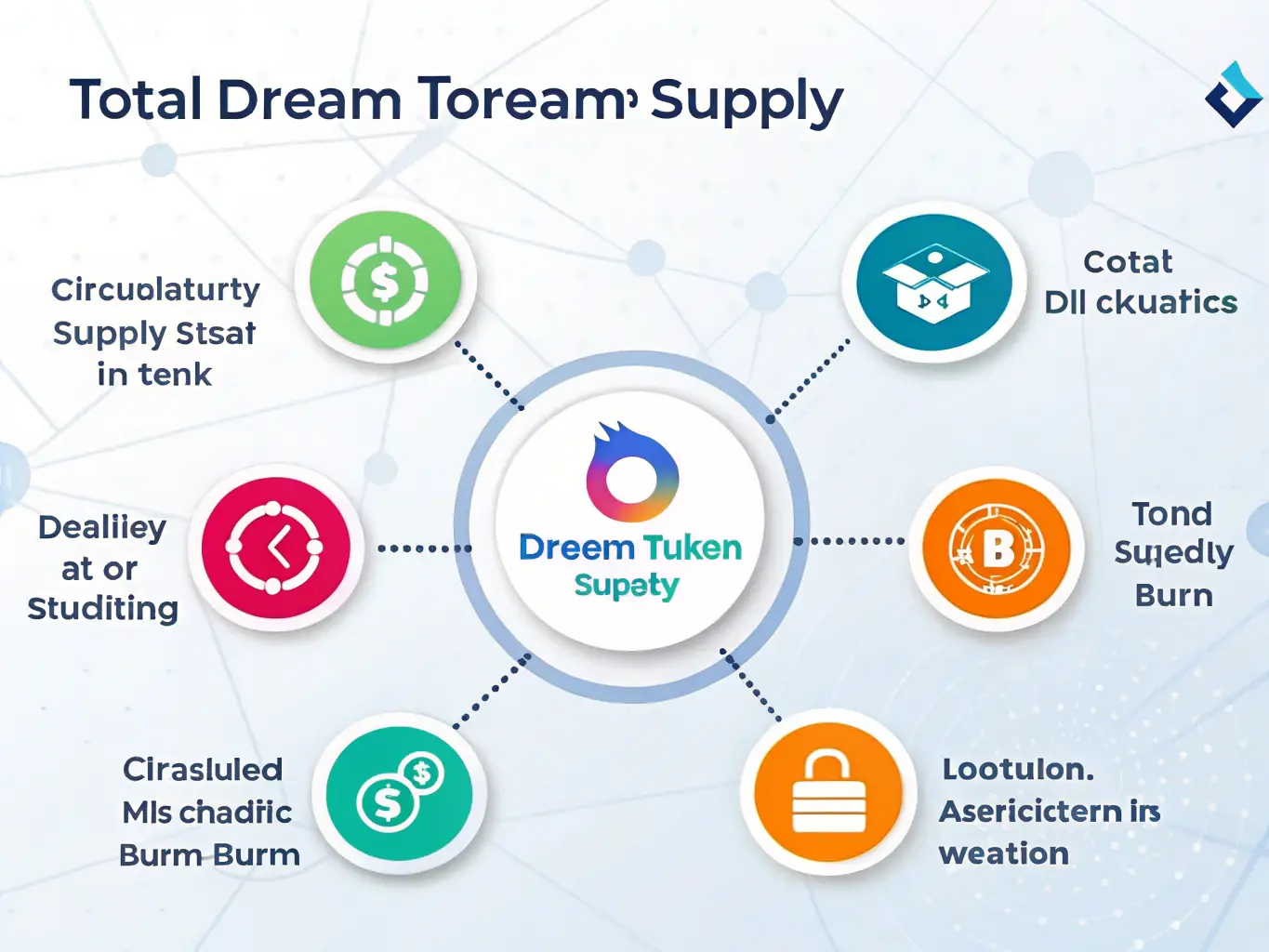 A graphic representation of the Dream Token supply, highlighting the total supply, circulating supply, and any burn mechanisms in place.